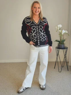 Art Deco Floral Knit - Black/Multi