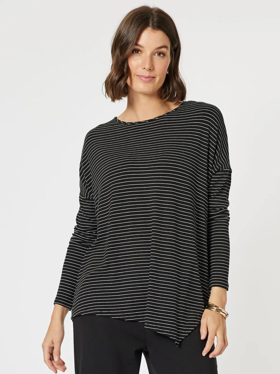 Artist Stripe Print Long Sleeve Top - Black/White