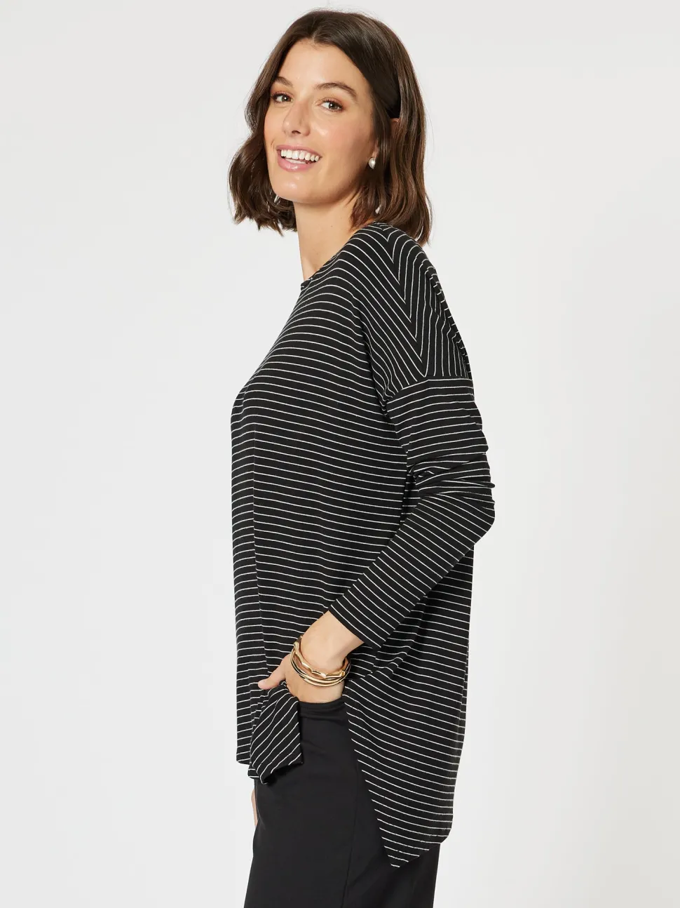 Artist Stripe Print Long Sleeve Top - Black/White