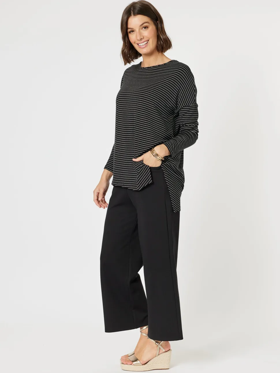 Artist Stripe Print Long Sleeve Top - Black/White