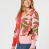 Bloom Floral Print Knit Cardigan - Pink/Multi