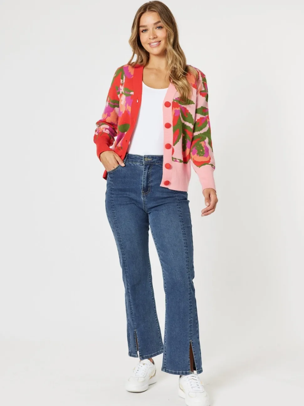 Bloom Floral Print Knit Cardigan - Pink/Multi