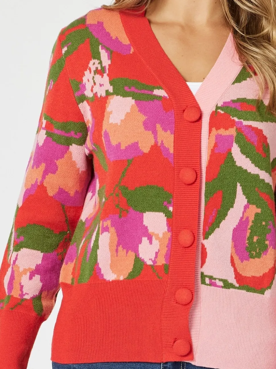 Bloom Floral Print Knit Cardigan - Pink/Multi