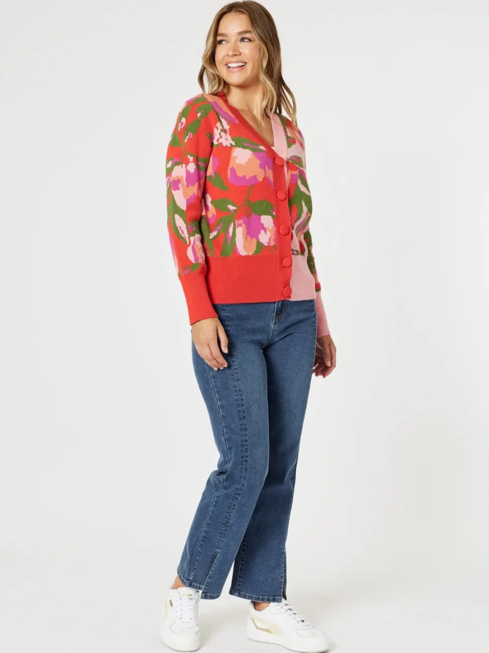 Bloom Floral Print Knit Cardigan - Pink/Multi