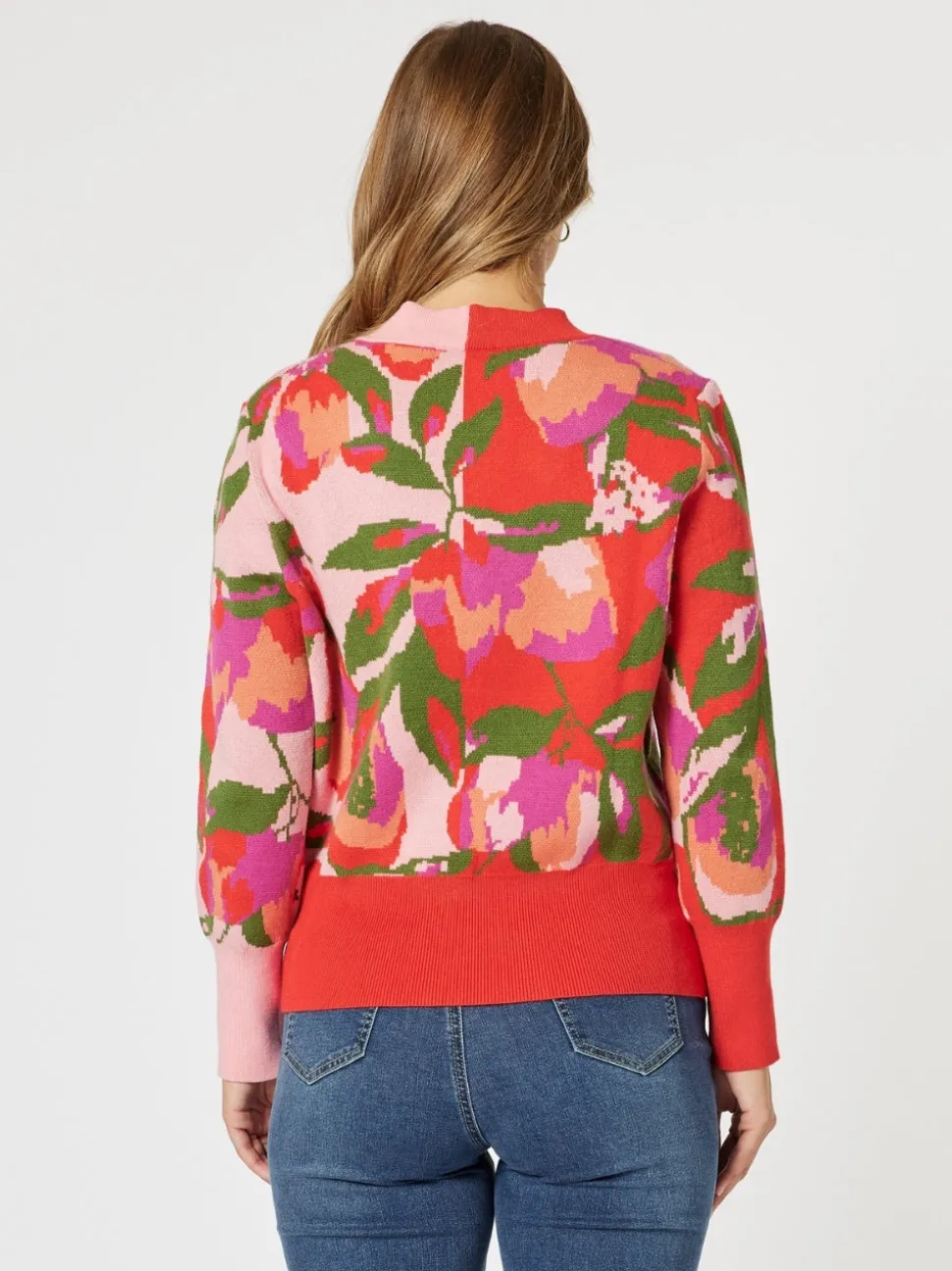 Bloom Floral Print Knit Cardigan - Pink/Multi