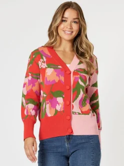 Bloom Floral Print Knit Cardigan - Pink/Multi