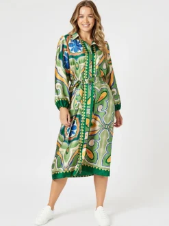 Brooklyn Print Button Dress - Khaki Multi