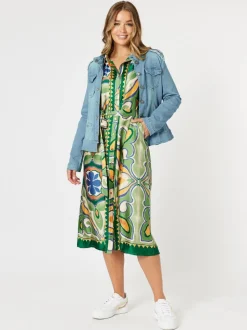 Brooklyn Print Button Dress - Khaki Multi