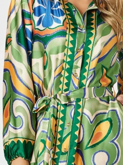 Brooklyn Print Button Dress - Khaki Multi
