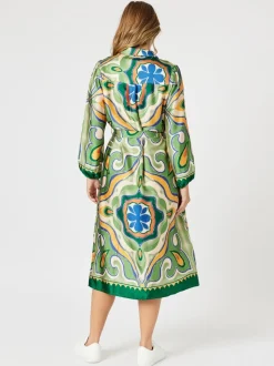 Brooklyn Print Button Dress - Khaki Multi