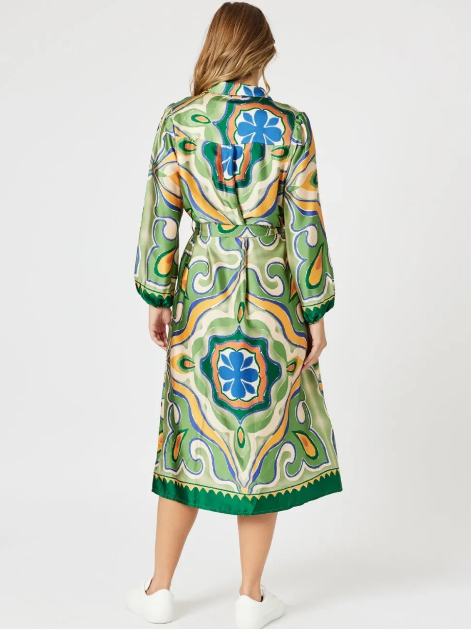 Brooklyn Print Button Dress - Khaki Multi