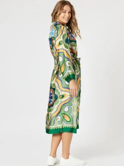 Brooklyn Print Button Dress - Khaki Multi