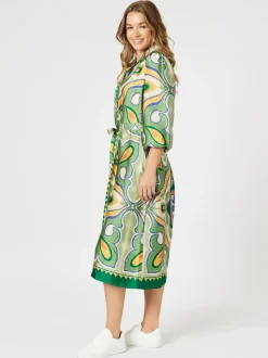 Brooklyn Print Button Dress - Khaki Multi
