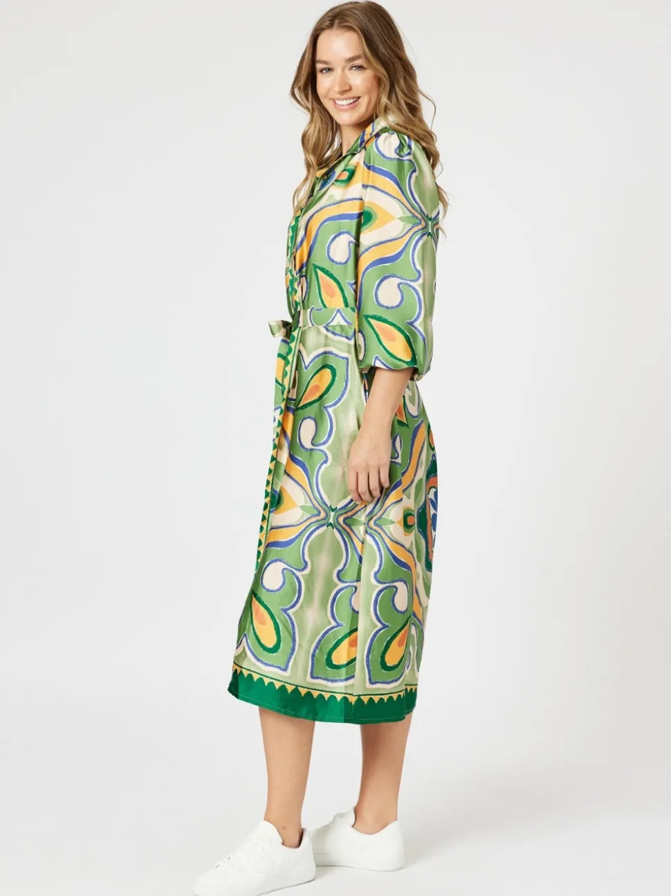 Brooklyn Print Button Dress - Khaki Multi
