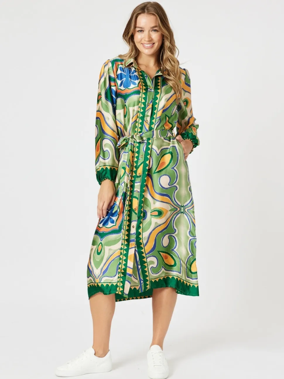 Brooklyn Print Button Dress - Khaki Multi