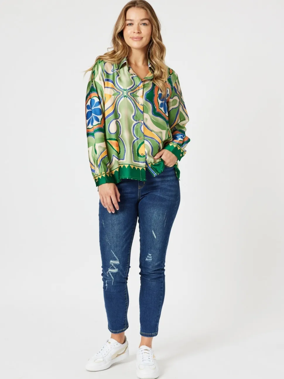 Brooklyn Print Shirt - Khaki Multi