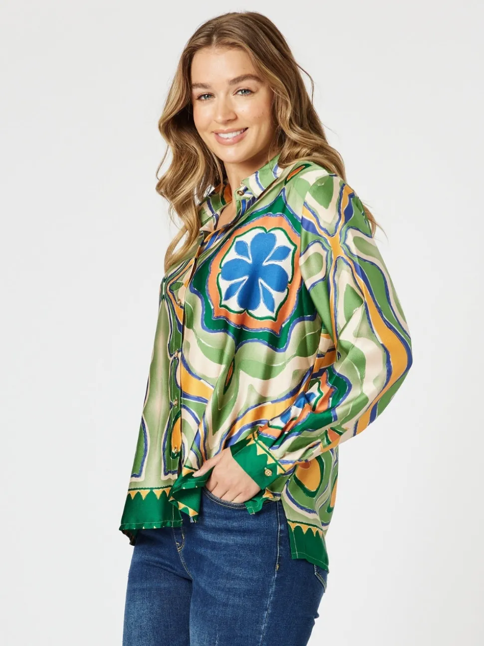 Brooklyn Print Shirt - Khaki Multi