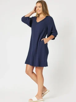 Byron Cotton Dress - Navy