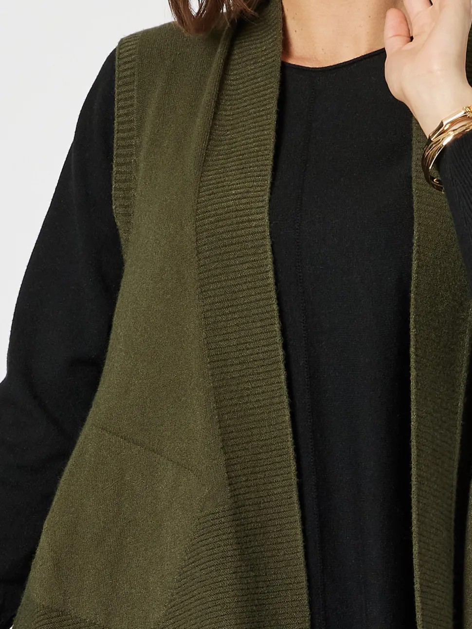 Casa Longline Knit Vest - Khaki
