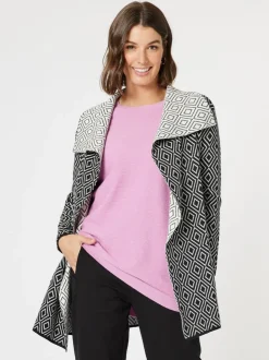 Chevron Knit Cardigan - Black/White