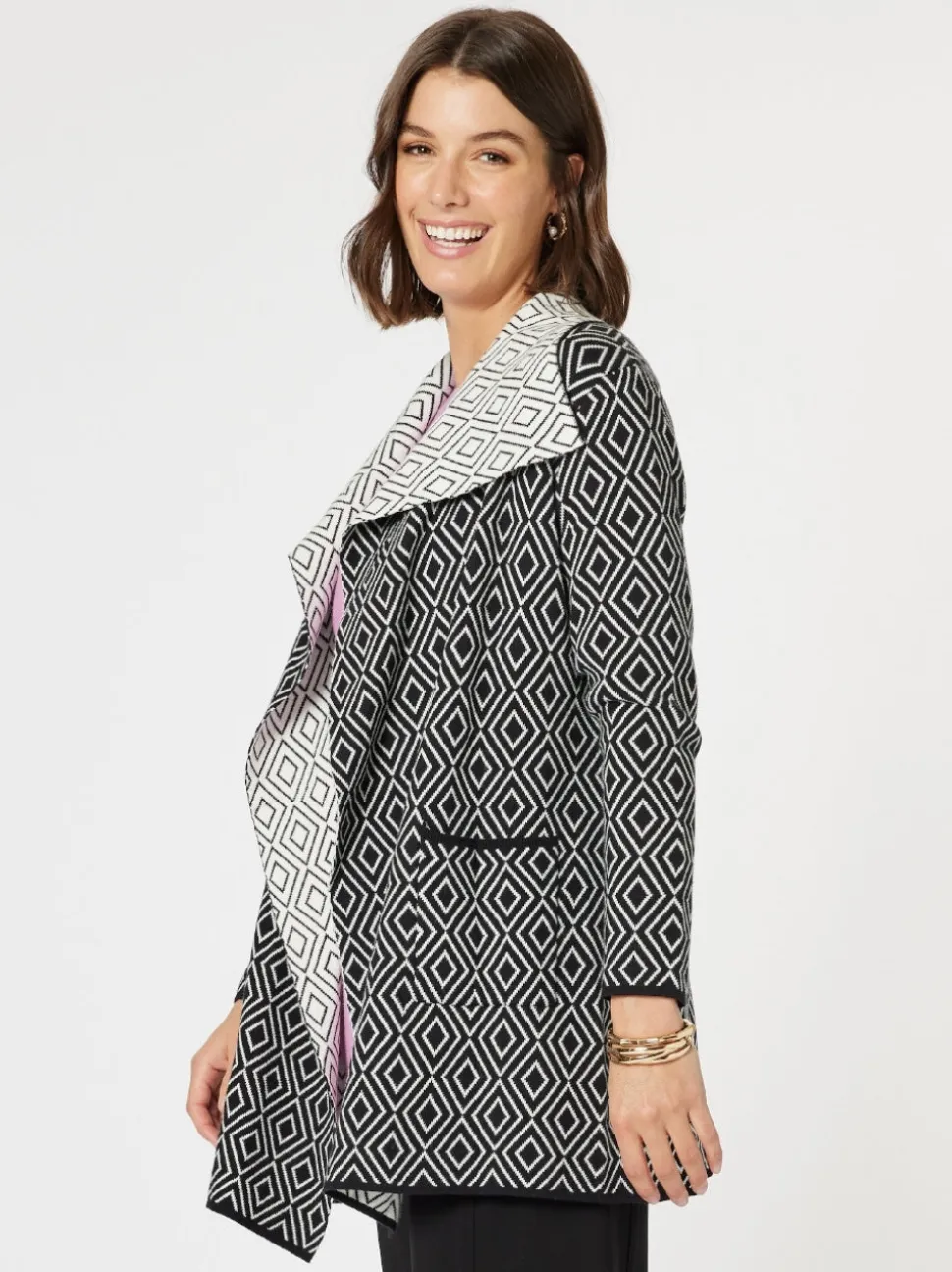Chevron Knit Cardigan - Black/White