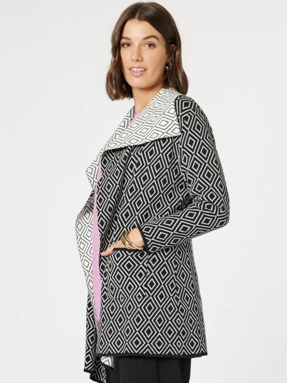 Chevron Knit Cardigan - Black/White