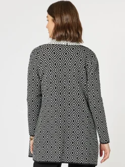 Chevron Knit Cardigan - Black/White