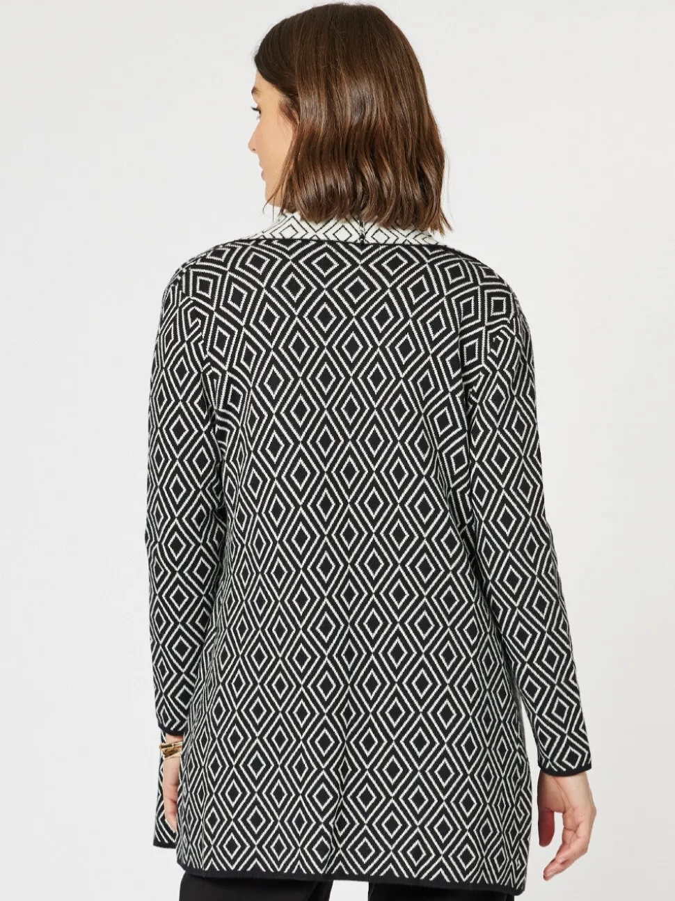 Chevron Knit Cardigan - Black/White
