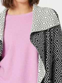 Chevron Knit Cardigan - Black/White