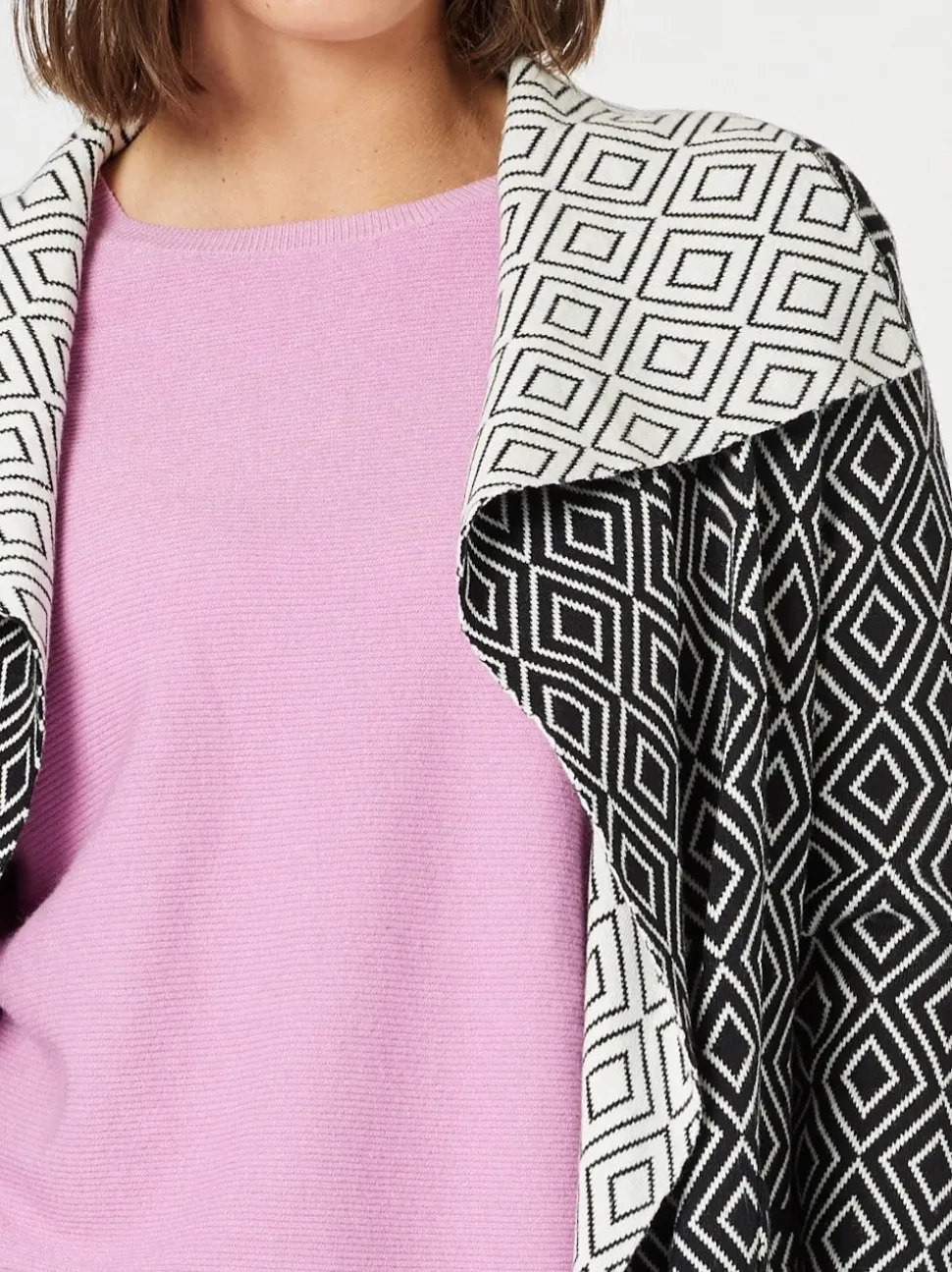 Chevron Knit Cardigan - Black/White