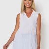 Collared Crushed Layering Top - White