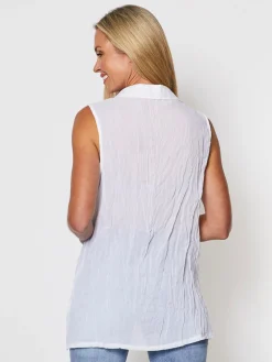 Collared Crushed Layering Top - White