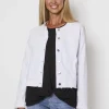 Collarless Denim Jacket - White