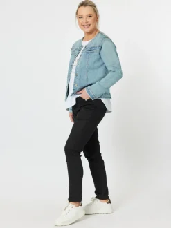 Collarless Denim Jacket - Denim