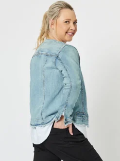 Collarless Denim Jacket - Denim