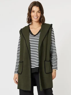Cosy Contrast Detail Hooded Vest - Khaki