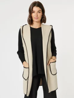 Cosy Contrast Detail Hooded Vest - Natural
