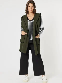 Cosy Contrast Detail Hooded Vest - Khaki