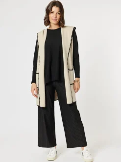 Cosy Contrast Detail Hooded Vest - Natural