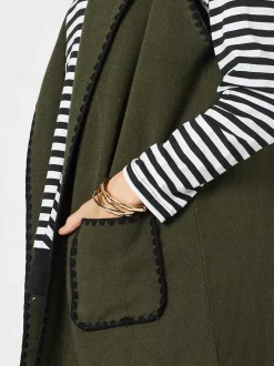 Cosy Contrast Detail Hooded Vest - Khaki