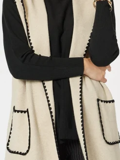 Cosy Contrast Detail Hooded Vest - Natural