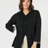 Cosy Hooded Split Front Knit - Black