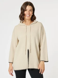 Cosy Hooded Split Front Knit - Natural