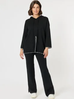 Cosy Hooded Split Front Knit - Black