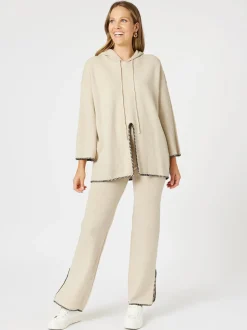 Cosy Hooded Split Front Knit - Natural