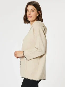 Cosy Hooded Split Front Knit - Natural