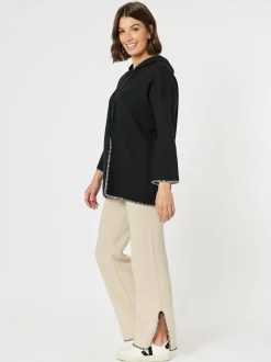 Cosy Hooded Split Front Knit - Black
