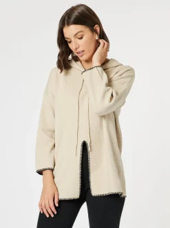 Cosy Hooded Split Front Knit - Natural