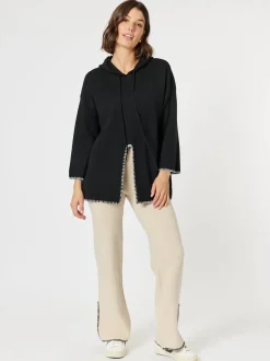 Cosy Hooded Split Front Knit - Black