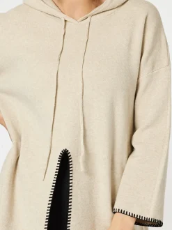 Cosy Hooded Split Front Knit - Natural